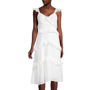 Lush White Romantic Beautiful Ruffle Tiered Midi Dress Women’s Size Medium